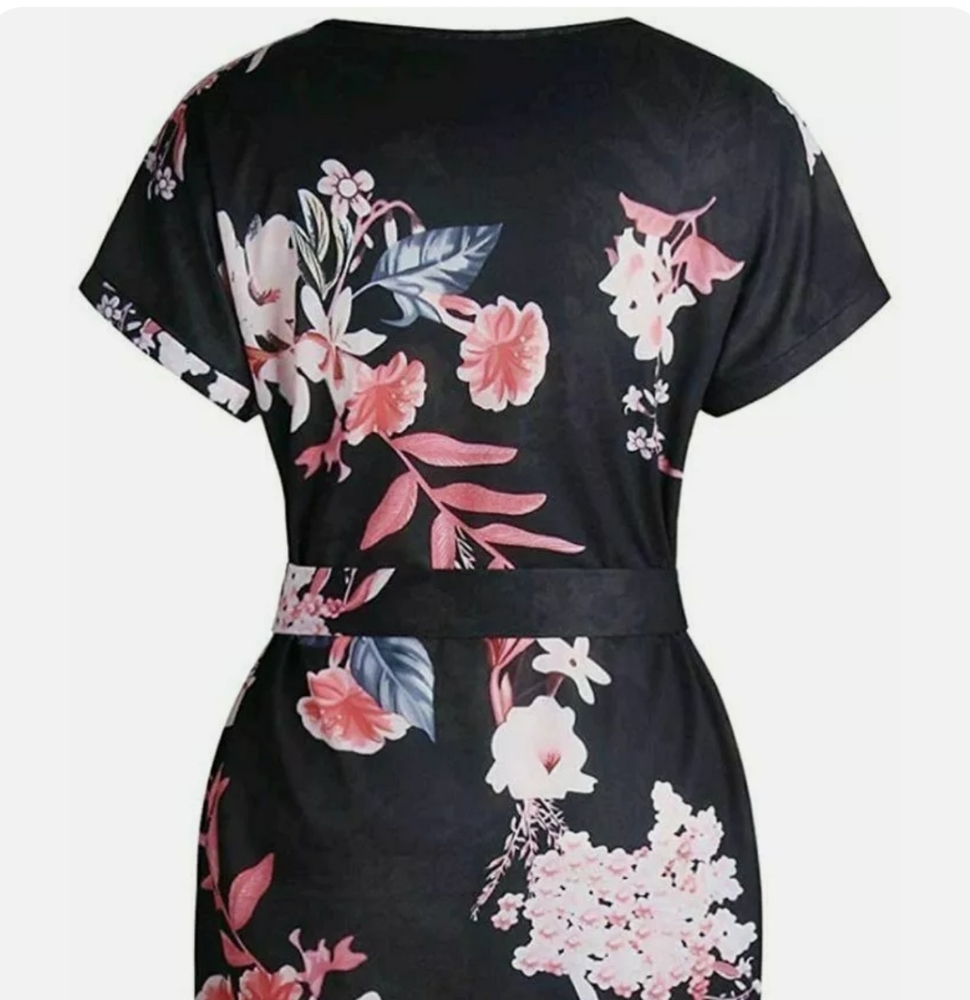 Black Floral Summer Dress with Belt - Picture 5 of 7